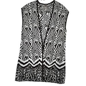 Chico's Open Front Cardigan Sweater Vest L Size 3 Lightweight Zebra Print Mature